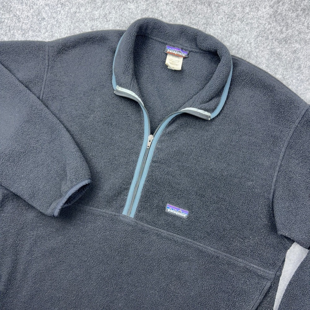 VTG Patagonia Sweater‎ Mens XL Black Synchilla Marsupial Fleece 1/2 Zip Pullover
